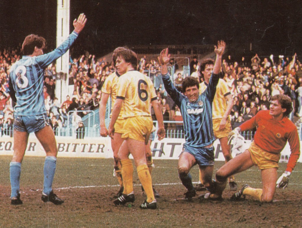 cardiff home 1983 to 84 johnson goal 3