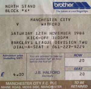 watford home 1988 to 89 ticket