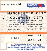 coventry home league cup 1989 to 90 ticket
