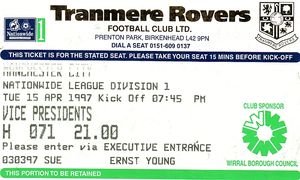 tranmere away 1996 to 97 ticket