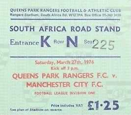 qpr away 1975 to 76 ticket