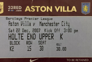 aston villa away 2007 to 08 ticket