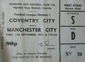 coventry away 1973 to 74 ticket