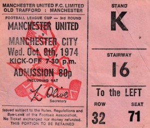 man utd away lge cup 1974 to 75 ticket