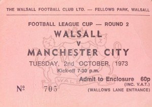 walsall away lge cup 1973 to 74 ticket