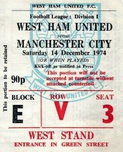 west ham away 1974 to 75 ticket