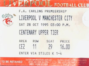 Liverpool away 1995 to 96 ticket