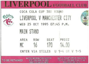 liverpool away CC cup 1995 to 96 ticket