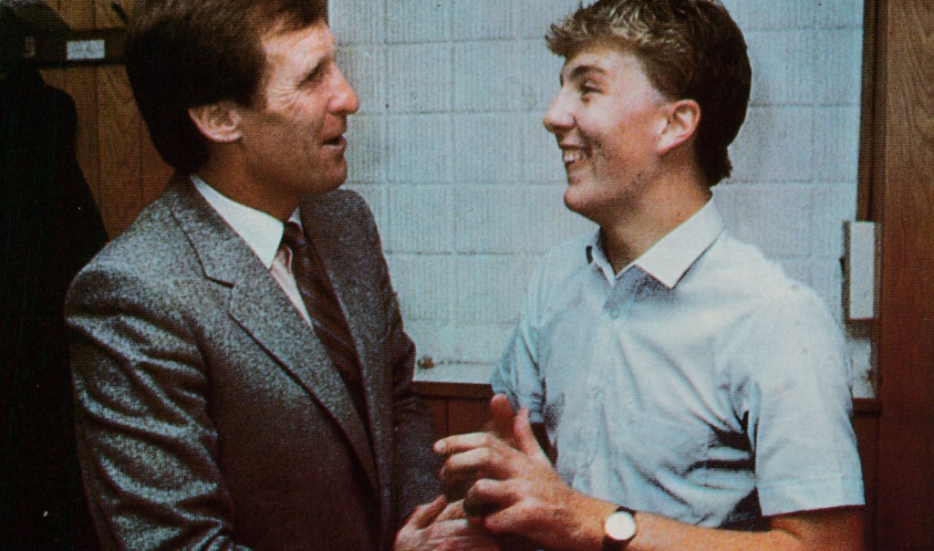 torquay home 1983 to 84 hoyland congratulated on his debut goal