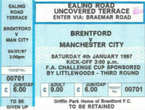 brentford away fa cup 1996 to 97 ticket
