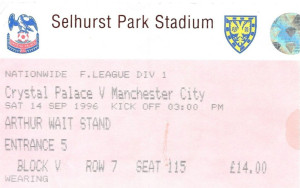 crystal palace away 1996 t0 97 ticket
