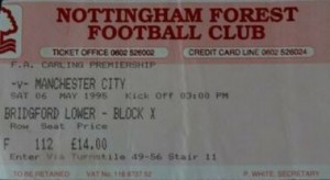 nottingham forest away 1994 to 95 ticket