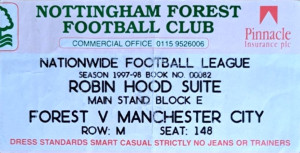 notts forest away 1997 to 98 ticket