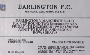 darlington away fa cup 1998 to 99 ticket