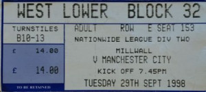 millwall away 1998 to 99 ticket