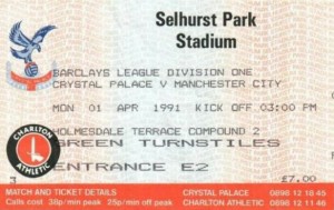 Crystal palace away 1990 to 91 ticket