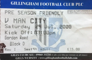 gillingham friendly 2000 to 01 ticket