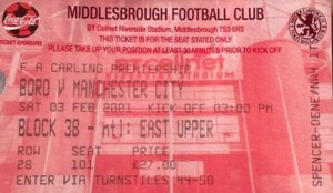 middlesbrough away 2000 to 01 ticket