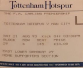 tottenham away 1993 to 94 ticket