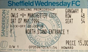 sheffield weds away 1993 to 94 ticket