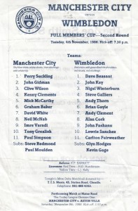 Wimbledon home Full Members Cup 2nd Rd 1986 to 87 prog