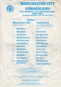 Sunderland home Full Members Cup Northern Area Semi-Final 1985 to 86 prog
