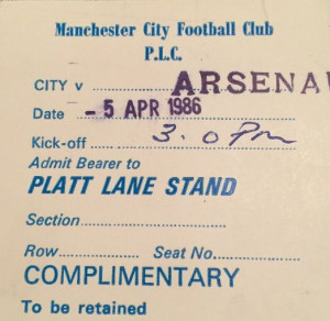 arsenal home 1985 to 86 ticket
