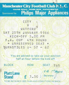 watford home 1985 to 86 ticket