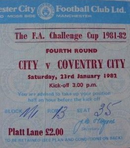 Coventry home fa cup 1981 to 82 ticket