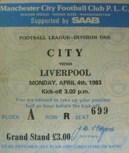 liverpool home 1982 to 83 ticket