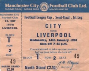 liverpool lgue cup 1st leg 1980 to 81 ticket
