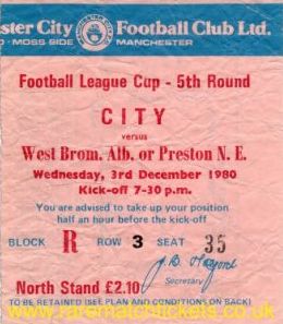 west brom home 1980 to 81 league cup ticket