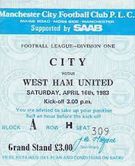 west ham home 1982 to 83 ticket