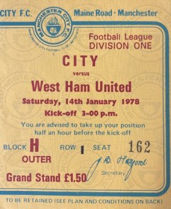 WHU home 1977 to 78  ticket