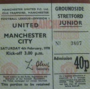 man utd away 1977 to 78 ticket