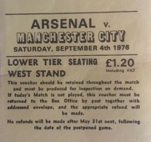 arsenal away 1976 to 77 ticket