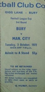 bury league cup 1972 to 73 ticket
