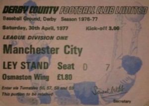 derby away 1976 to 77 ticket