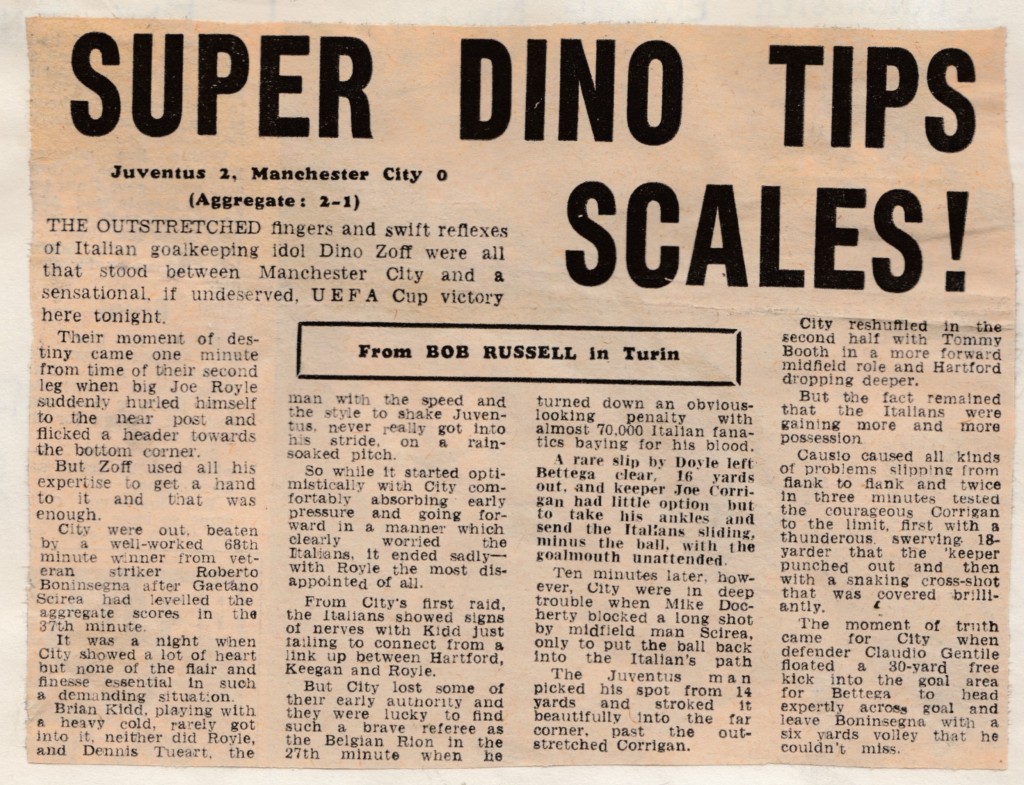 juventus away 1976 to 77 Daily mirror 30 sep 76