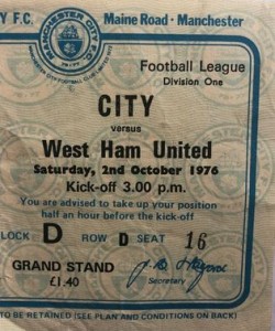 west ham home 1976 to 77 ticket