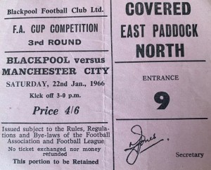 blackpool away fa cup 1965 to 66 ticket