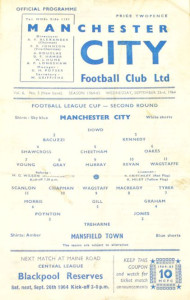 mansfield home league cup 1964 to 65 progf