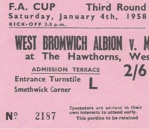 west brom away fa cup 1957 to 58 ticket