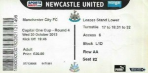 newcastle away lge cup 2013 to 14 ticket