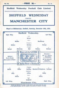 sheff weds away 1931 to 32 prog