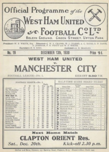 west ham away 1930 to 31 prog