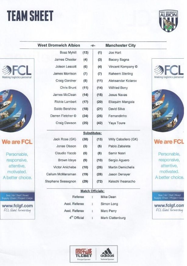 west brom away 2015 to 16 team sheet