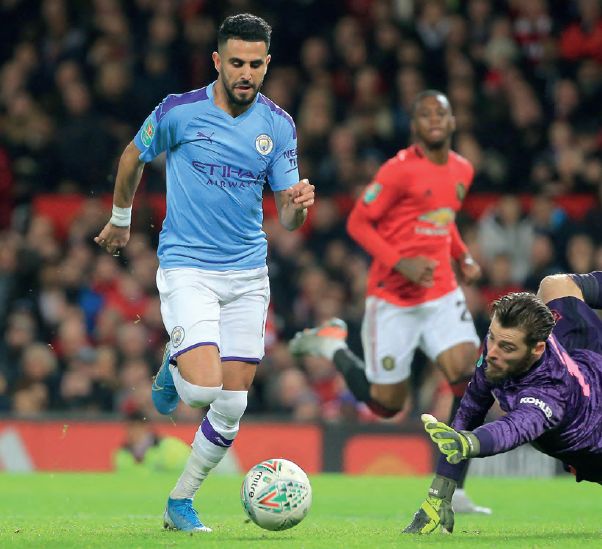 man utd away carabao cup 2019 to 20 mahrez goal