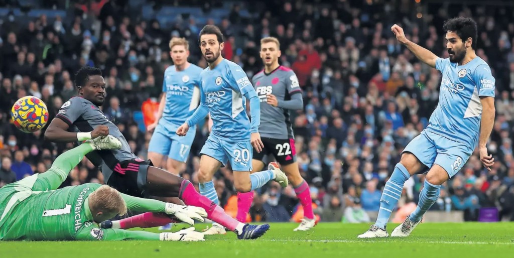 leicester home 2021 to 22 gundogan goal