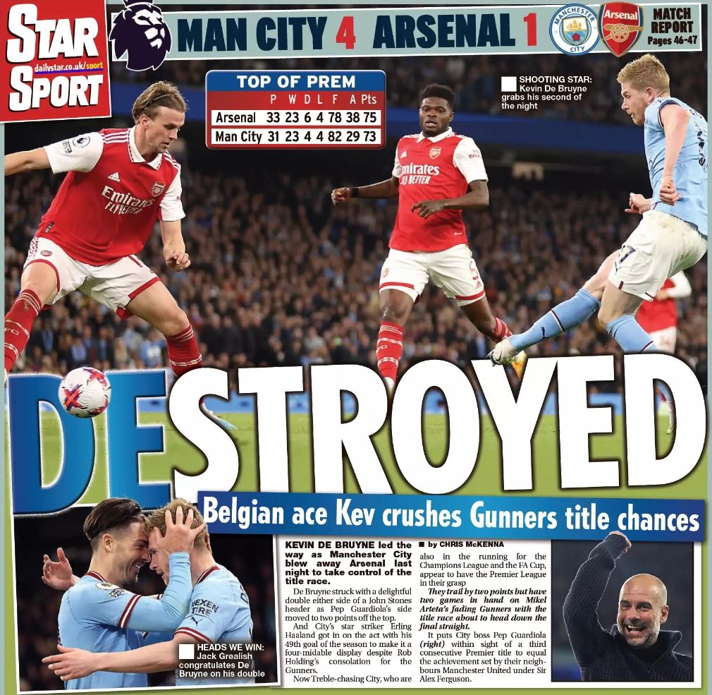 arsenal home 2022 to 23 daily star back page